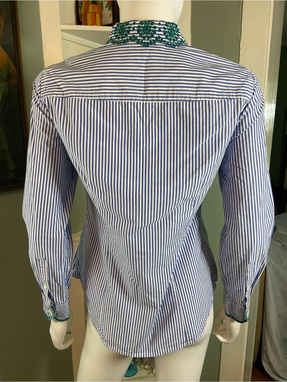 J. Crew Perfect Eyelet Embroidered Trim Striped Shirt Botton Down Blouse poplin - Picture 9 of 10